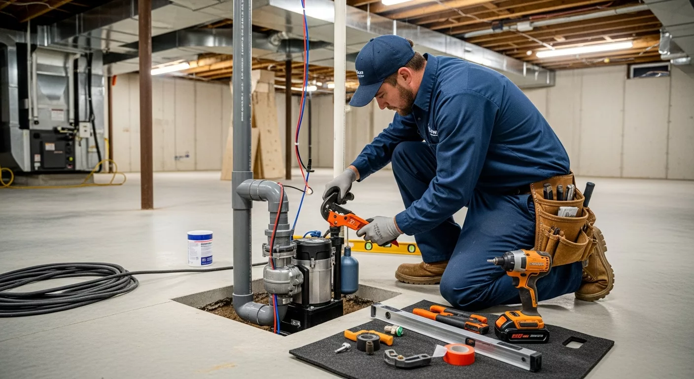 Professional sump pump installation as part of comprehensive flood control systems for basement protection