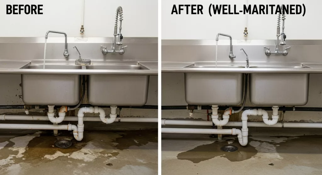 Well-maintained commercial plumbing system preventing business downtime in Chicago restaurant