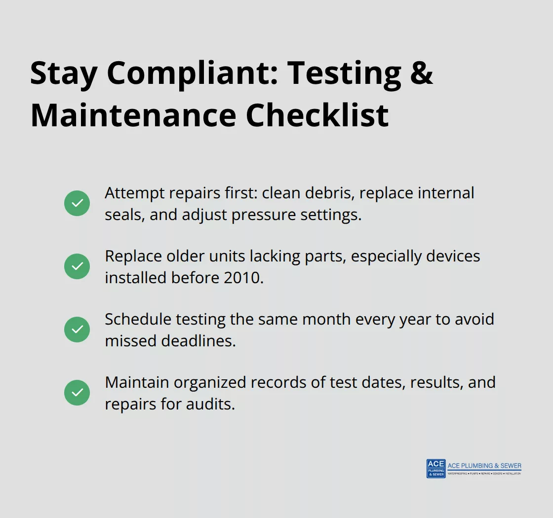 Checklist of key actions to stay compliant with Illinois backflow testing requirements. - Backflow testing for offices