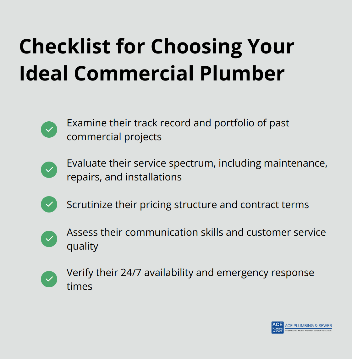 Compact checklist of key factors to consider when selecting a commercial plumber in Hinsdale