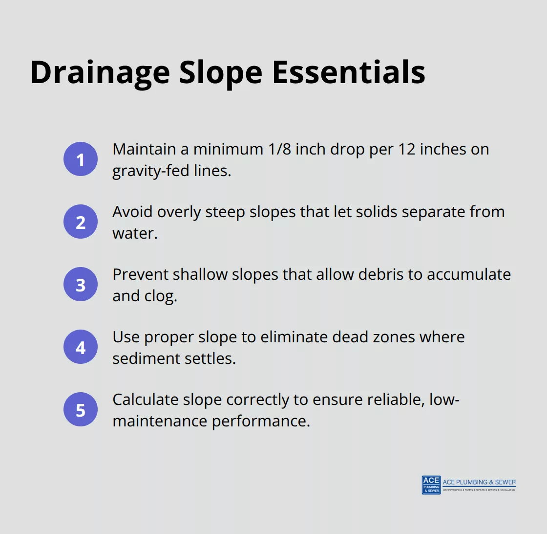 Compact list of key drainage slope guidelines and effects for PVC. - PVC piping installation Hinsdale