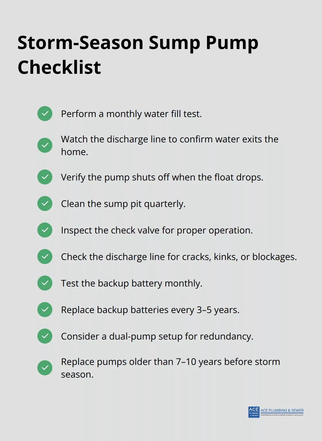 Checklist of sump pump testing, maintenance, and backup steps - Sump pump Willow Springs