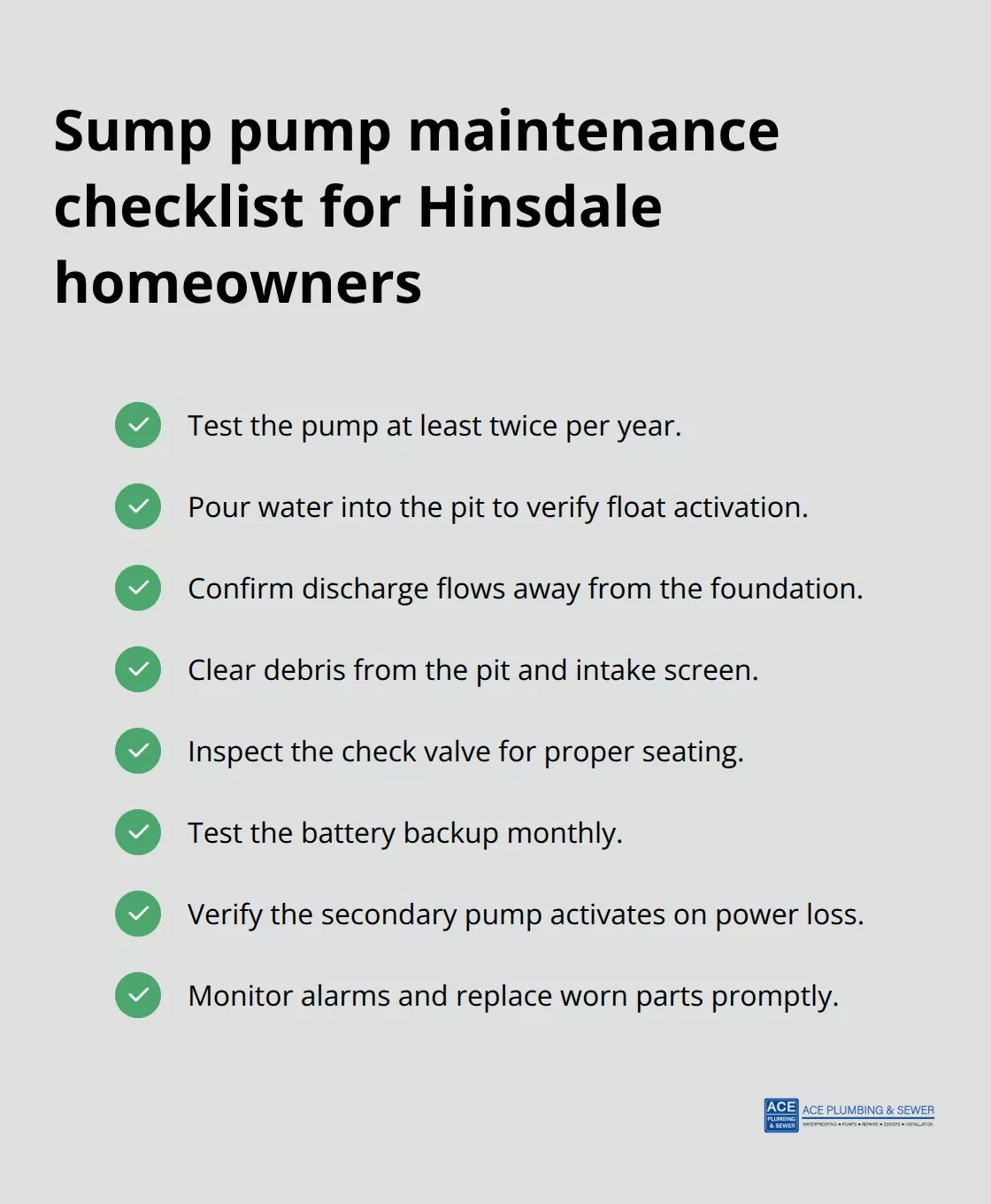 Checklist of tasks and timing to keep your sump system ready year-round - Sump pump installation Hinsdale