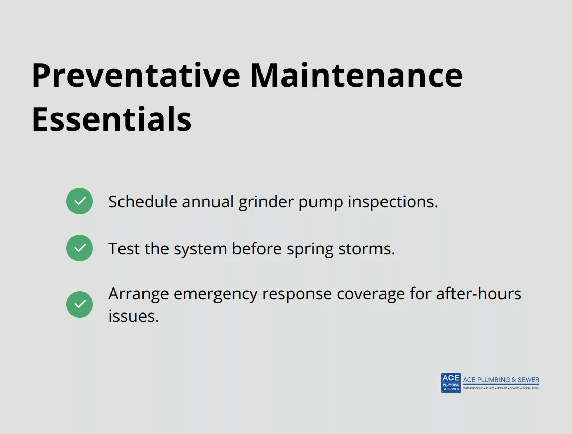 Checklist of grinder sump pump maintenance actions