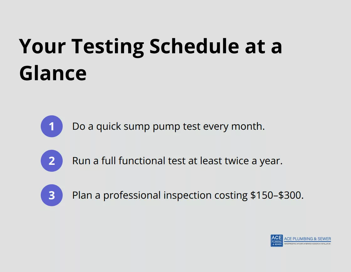 Quick reference for sump pump testing cadence and pro inspection cost