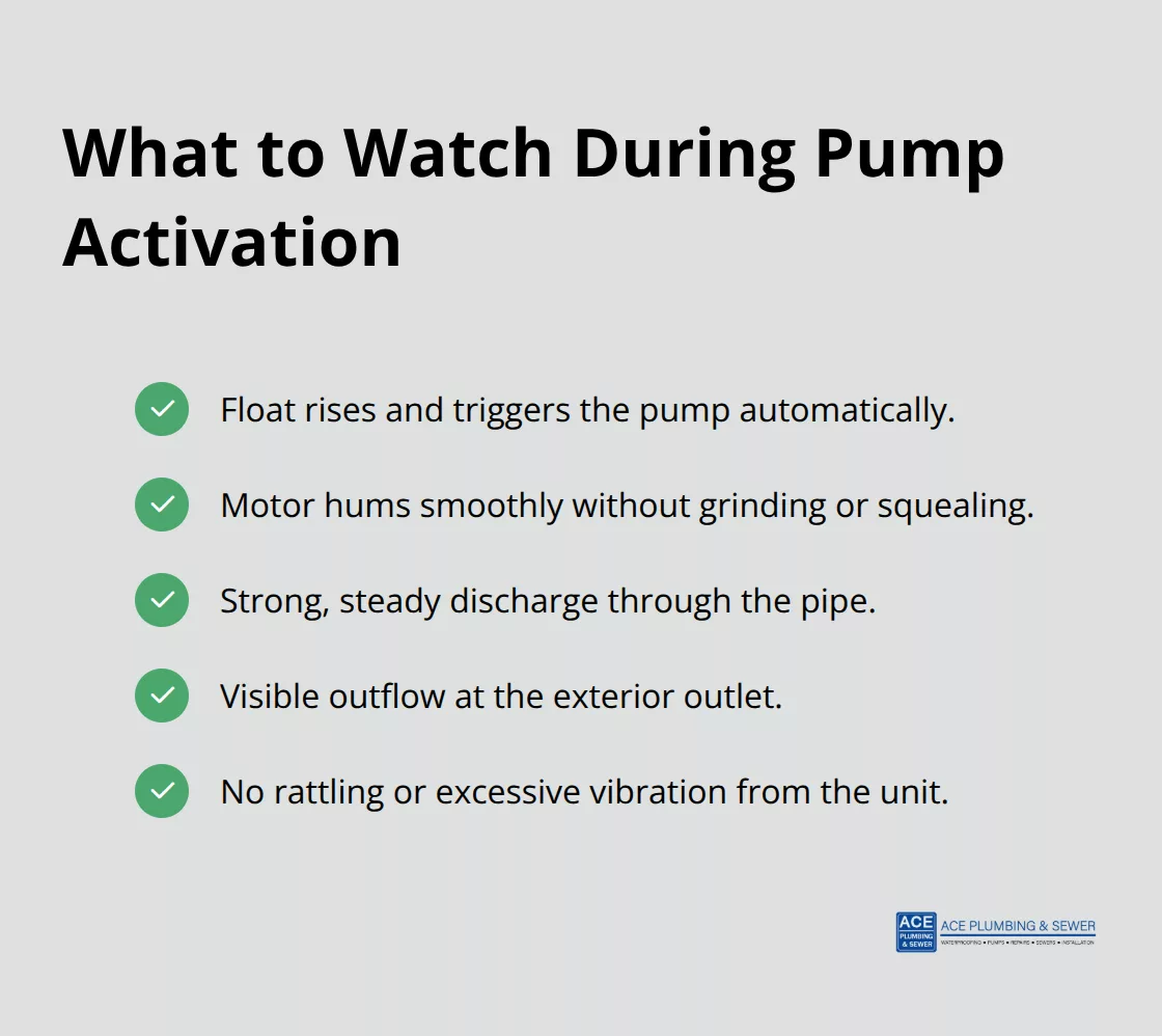 Checklist of key observations during sump pump activation - how to test sump pump