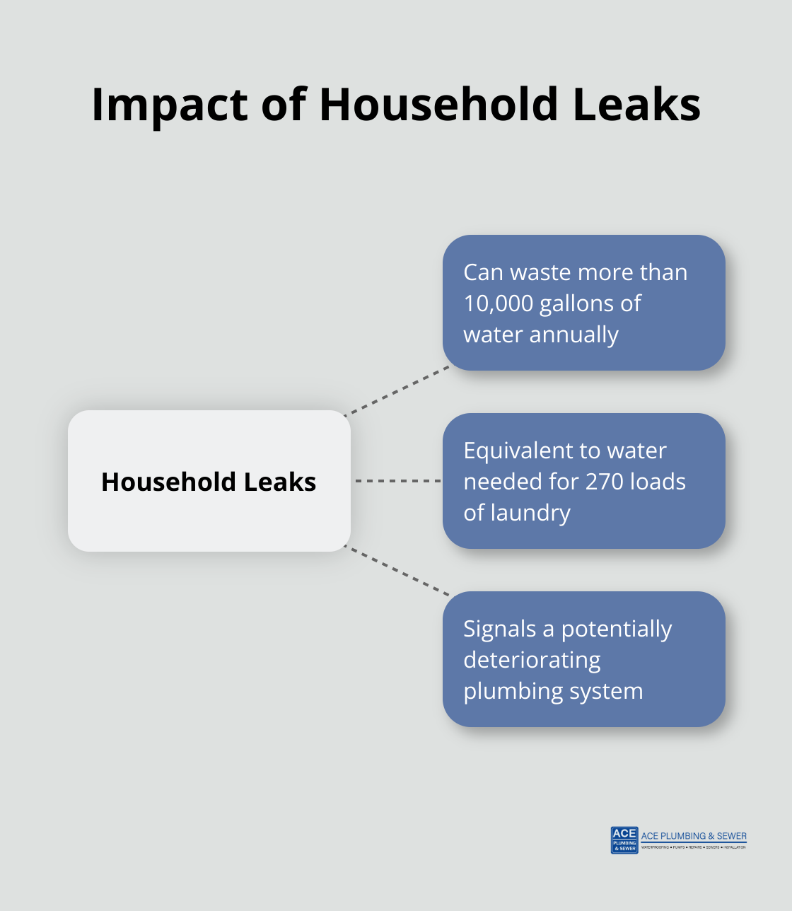Infographic illustrating the annual water waste from household leaks and its equivalent in laundry loads