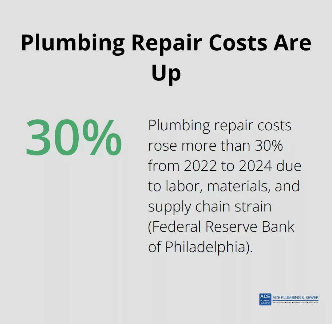 Chart showing U.S. plumbing repair costs rising more than 30% from 2022 to 2024.