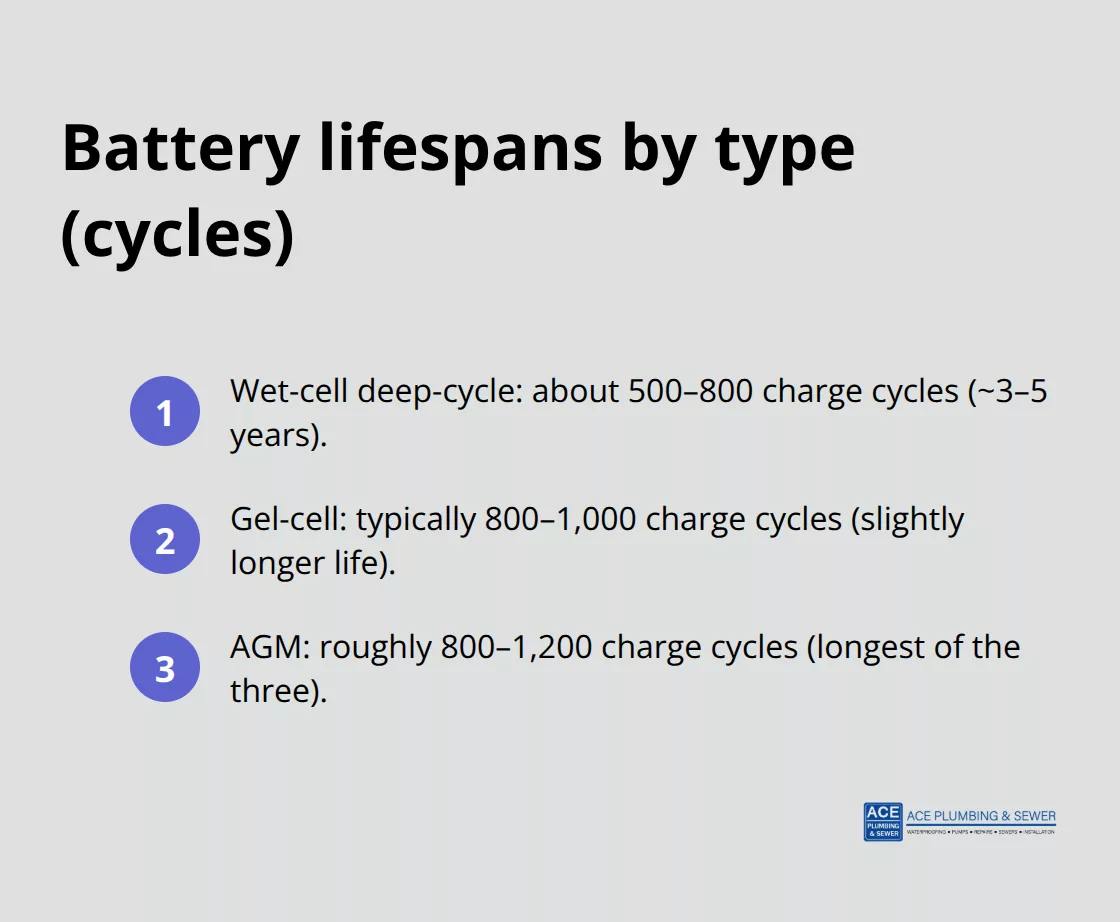 Comparison of sump pump backup battery lifespans by type and charge cycles - sump pump battery replacement