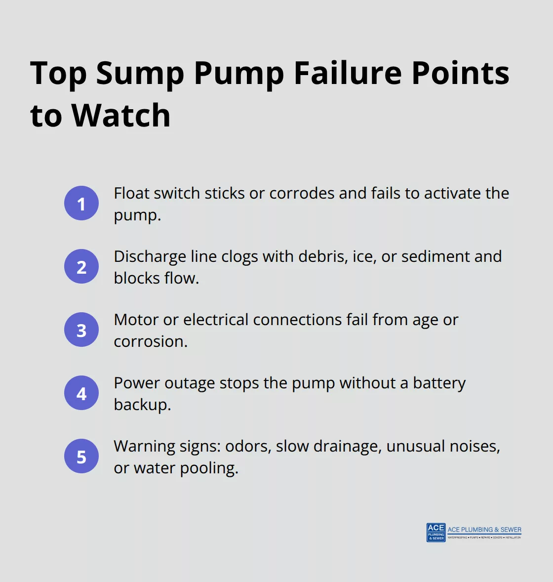 Compact list of common sump pump failure points for U.S. homeowners - sump pump services